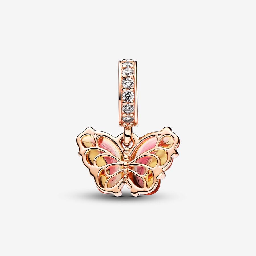 Pandora Roze en Gele Muranoglazen Vlinder Hangende Bedel roségoudverguld - 782698C01