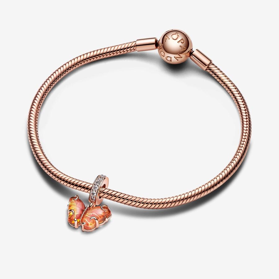 Pandora Roze en Gele Muranoglazen Vlinder Hangende Bedel roségoudverguld - 782698C01