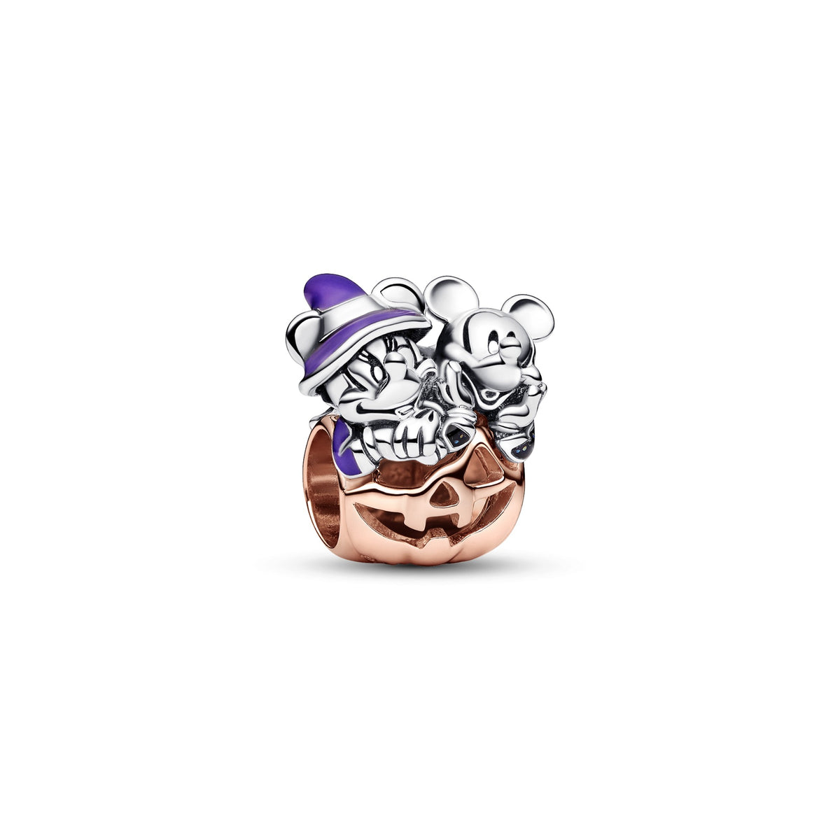 Pandora Disney Mickey Mouse & Minnie Mouse Halloween Pompoen Bedel bicolor zilver en roségoudverguld