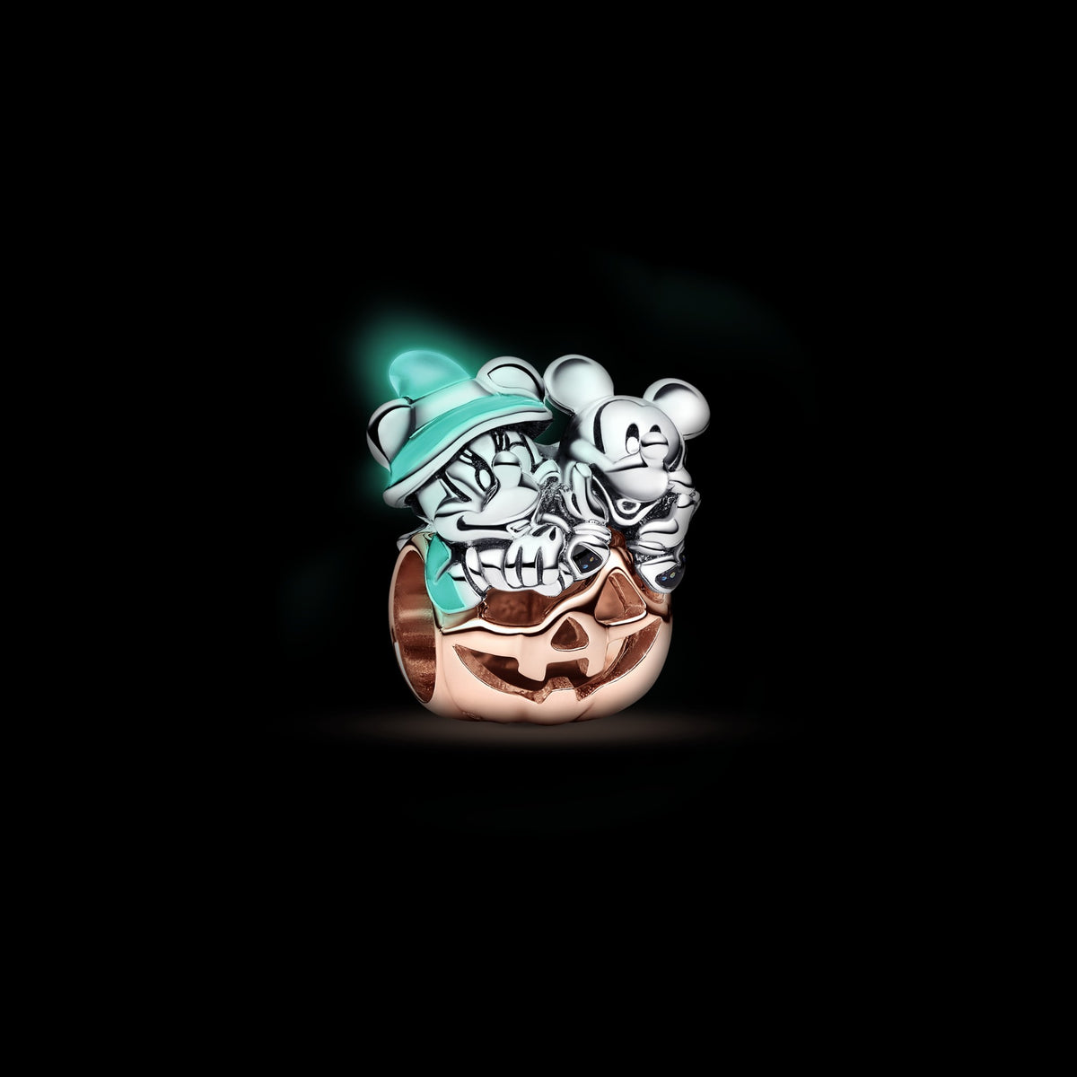Pandora Disney Mickey Mouse & Minnie Mouse Halloween Pompoen Bedel bicolor zilver en roségoudverguld 782816C01
