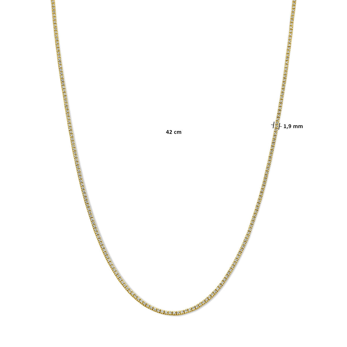 Fantasy Collection Tenniscollier lab grown diamant 2.00ct g si 1,9 mm 42 cm 14K geelgoud