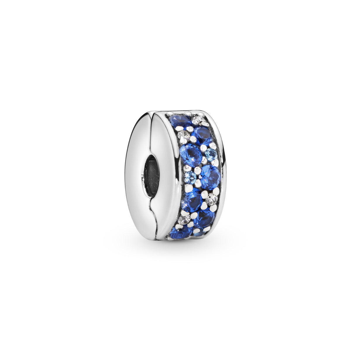 Pandora Blauwe Pavé Clip Bedel zilver