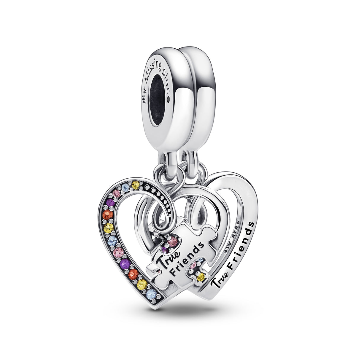 Pandora Puzzle Piece Hearts Splittable Friendship Hangende Bedel zilver