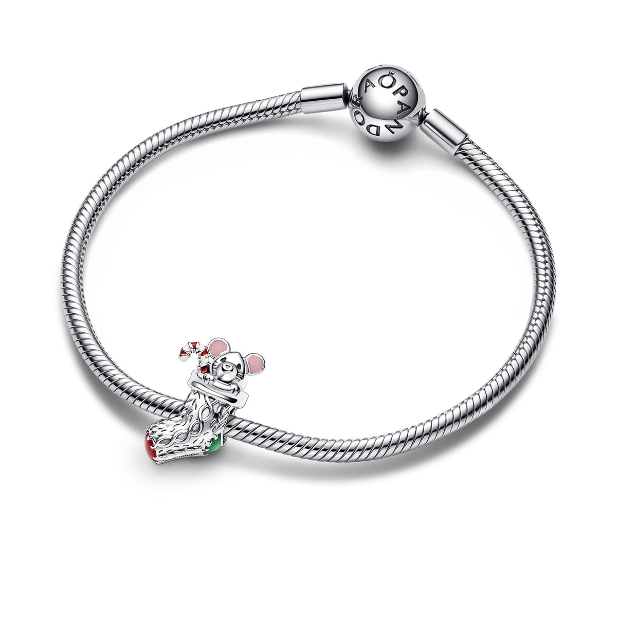 Pandora Kerstbedel Muis in Kerstsok zilver 792366C01