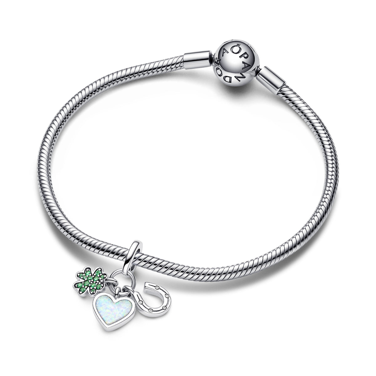 Pandora Klavertjevier, hart en hoefijzer drievoudige hangende bedel zilver 792755C01