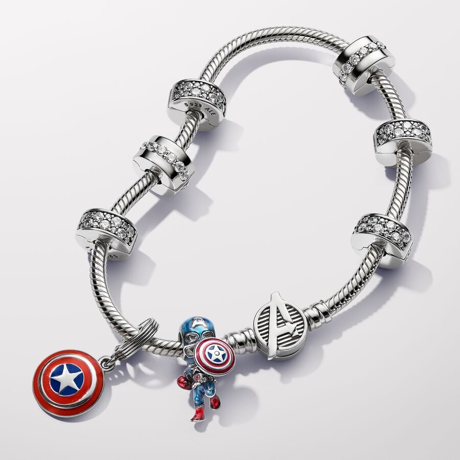 Pandora Marvel Captain America Sterling Zilver met Emaille en Zirkonia Bedel 793129C01 - PansiteNederland.nl