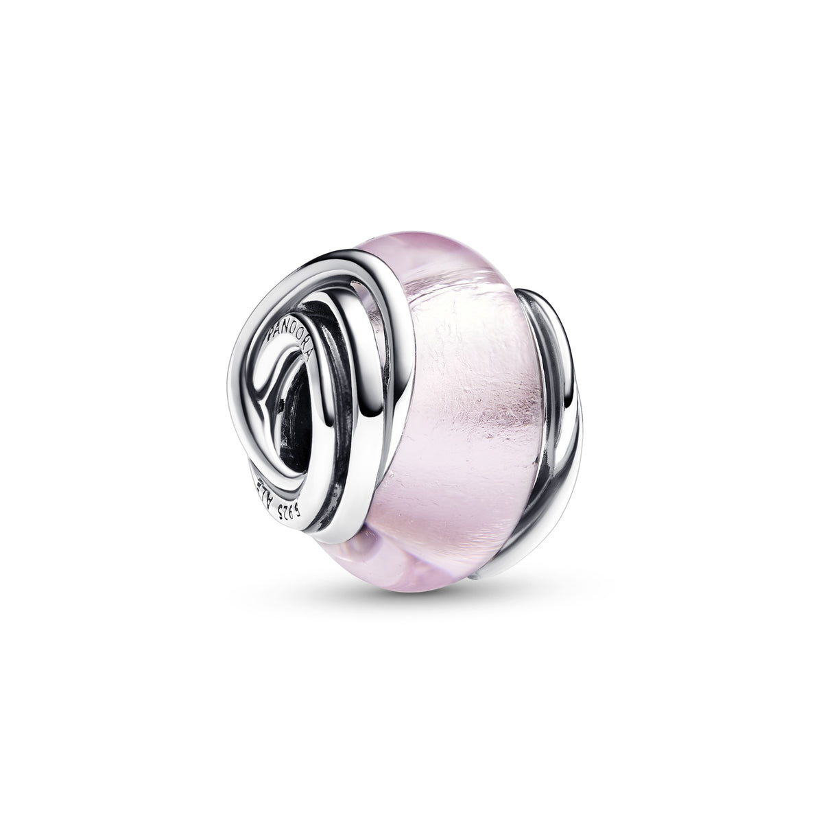 Pandora Omcirkelde roze muranoglazen bedel zilver