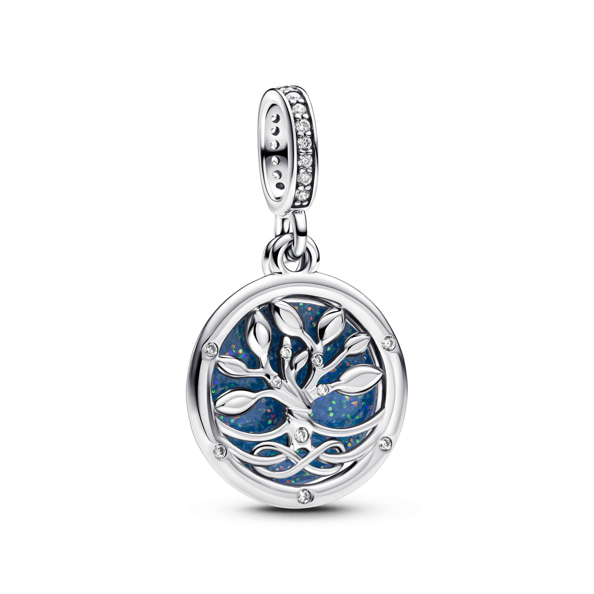 Pandora Dubbele hangende glow-in-the-dark bedel met stamboom en lemniscaat zilver