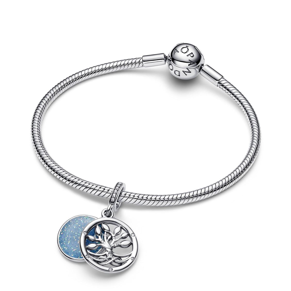 Pandora Dubbele hangende glow-in-the-dark bedel met stamboom en lemniscaat zilver 793599C01
