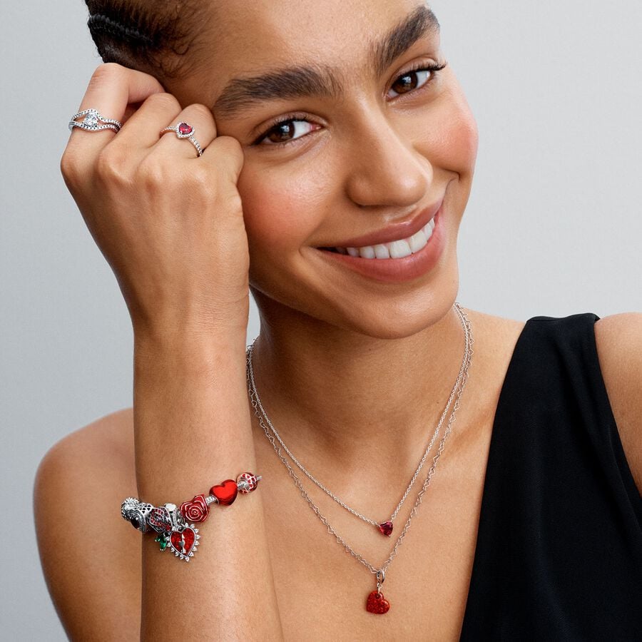Pandora Roos Hart Bedel zilver rood - 793673C01