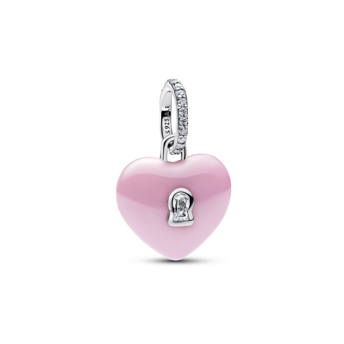Pandora Roze Keramische Hart Hangslot Hangende Bedel zilver