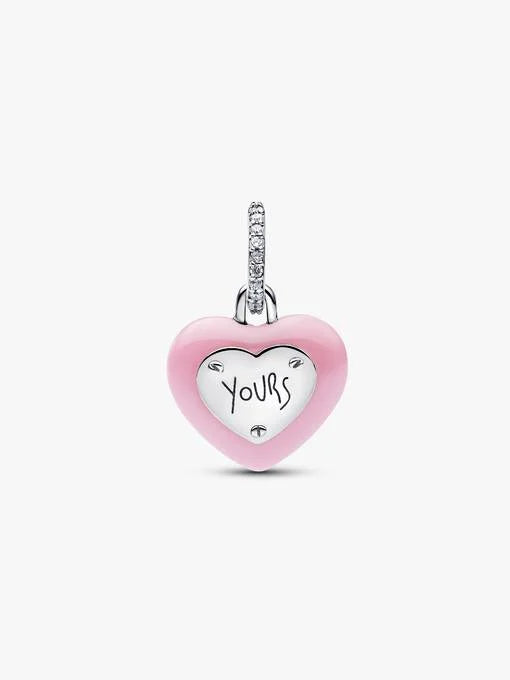 Pandora Roze Keramische Hart Hangslot Hangende Bedel zilver - 794424C01