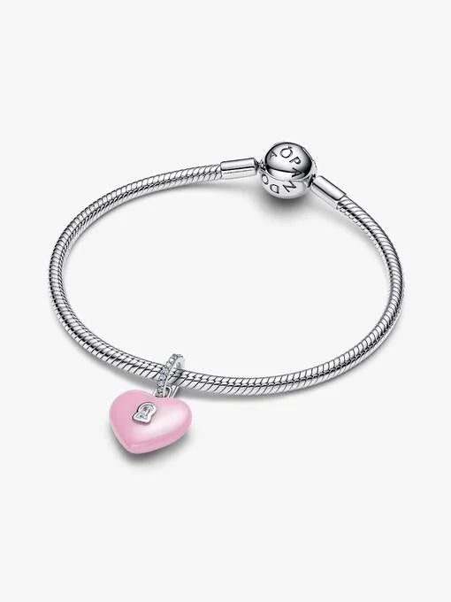 Pandora Roze Keramische Hart Hangslot Hangende Bedel zilver - 794424C01