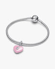 Pandora Roze Keramische Hart Hangslot Hangende Bedel 794424C01 – Zilver