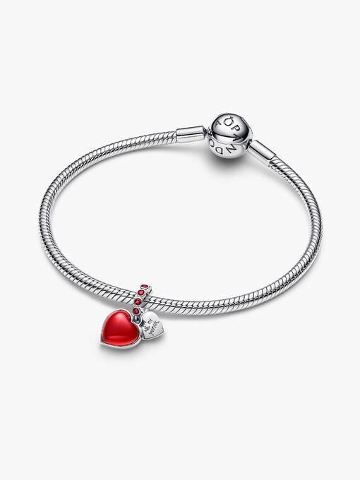Pandora Rood Muranoglas Rood Hart Hangende Bedel zilver - 794429C01
