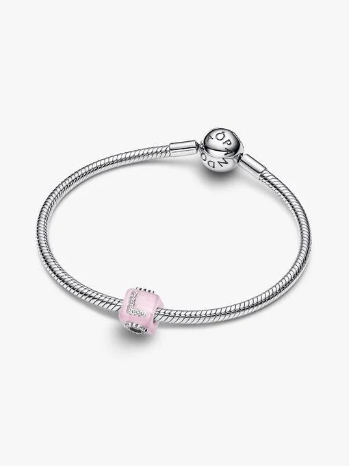 Pandora Roze Muranoglazen Liefdeskubus Bedel zilver - 794433C01
