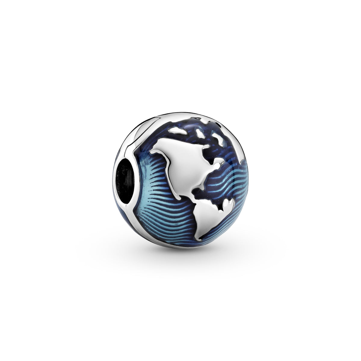 Pandora Blauwe Wereldbol Clip Bedel zilver