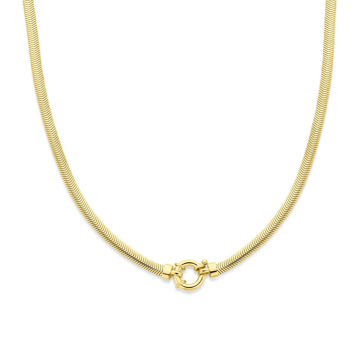 Fantasy Collection Collier slang plat met groot veerslot 4,3 mm 45 cm 3 micron zilver verguld (geel)