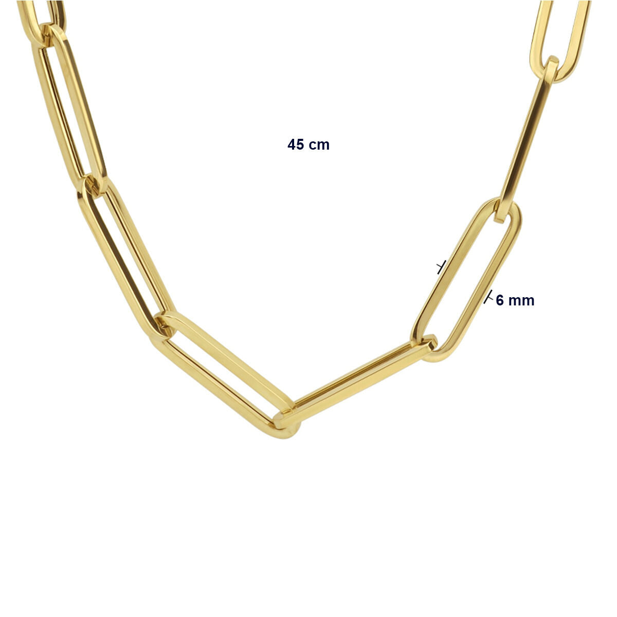 Fantasy Collection Collier paperclip vierkante buis 6,0 mm 45 cm 14K geelgoud