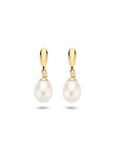 9K geelgouden oorhangers parel en zirkonia 19 mm - 8000475