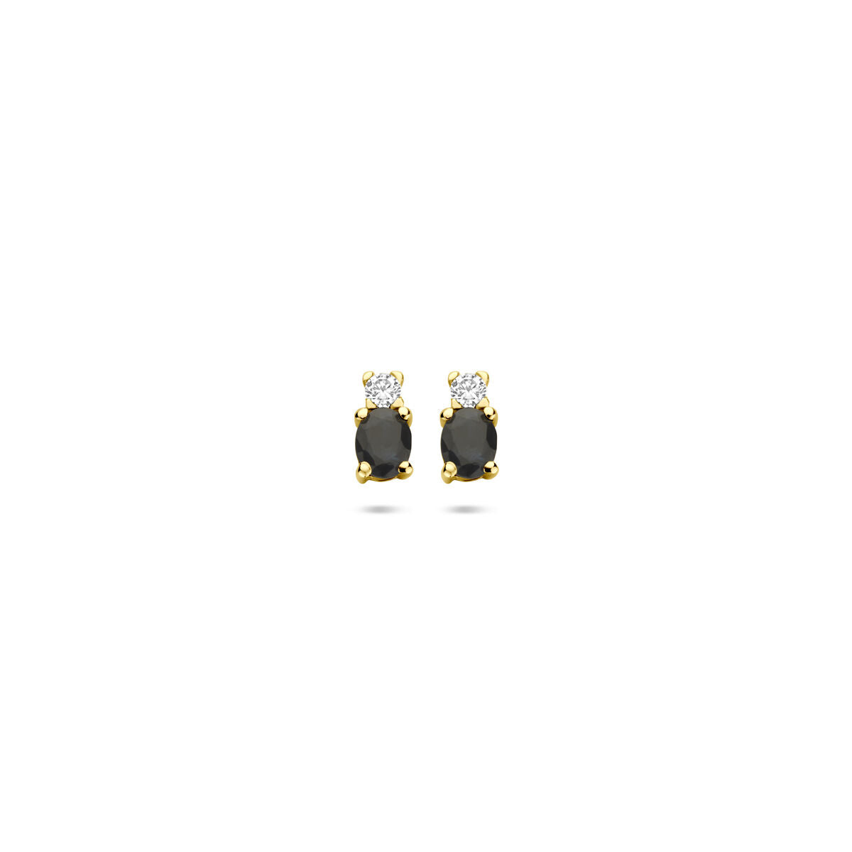 Fantasy Collection Oorbellen saffier en zirkonia 6 mm 14K geelgoud