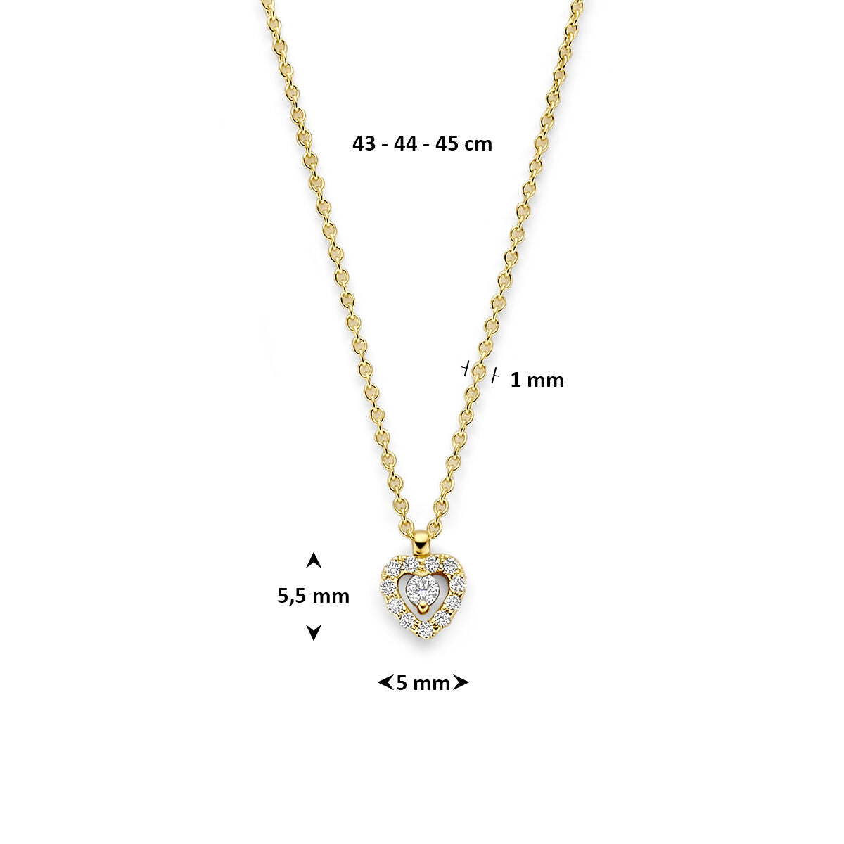Fantasy Collection Collier hartje diamant 0.08ct h si 43 - 44 - 45 cm 14K geelgoud