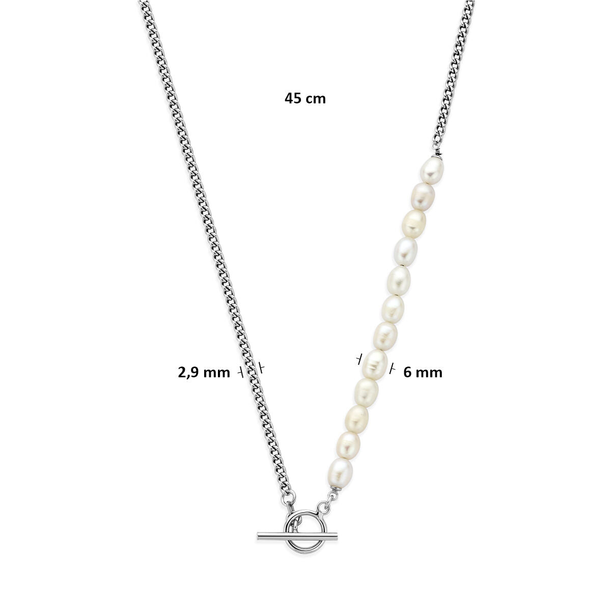 Fantasy Collection Collier parels kapittelslot 45 cm zilver gerhodineerd