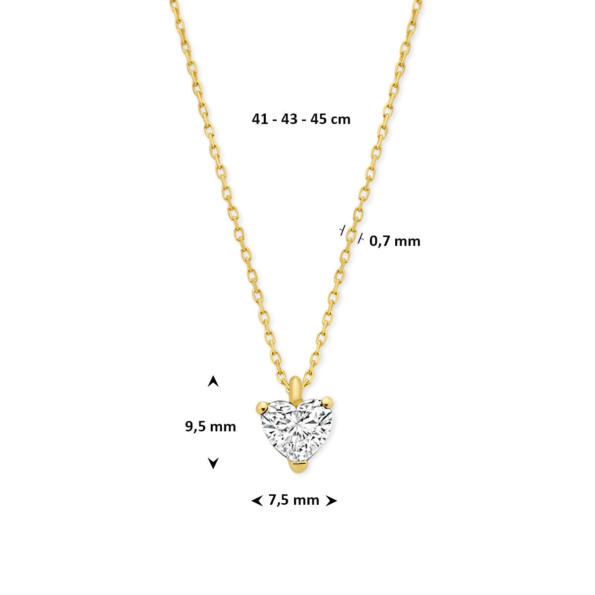 Collier hartje lab grown diamant 1.00ct f vs 41 - 43 - 45 cm 14K geelgoud