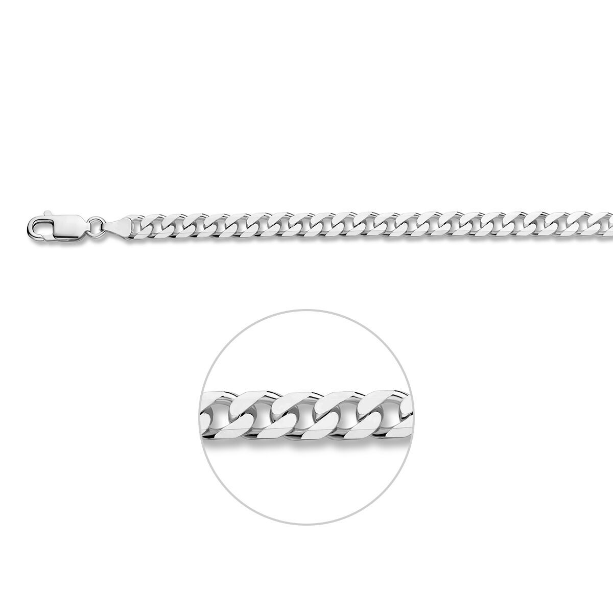 Armband gourmette 8 zijdes geslepen 6,0 mm 21 cm zilver gerhodineerd