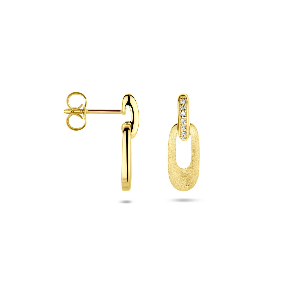 14K geelgouden oorhangers poli/mat diamant 0.04ct 2x 0.02ct h si 16 mm - 4034613