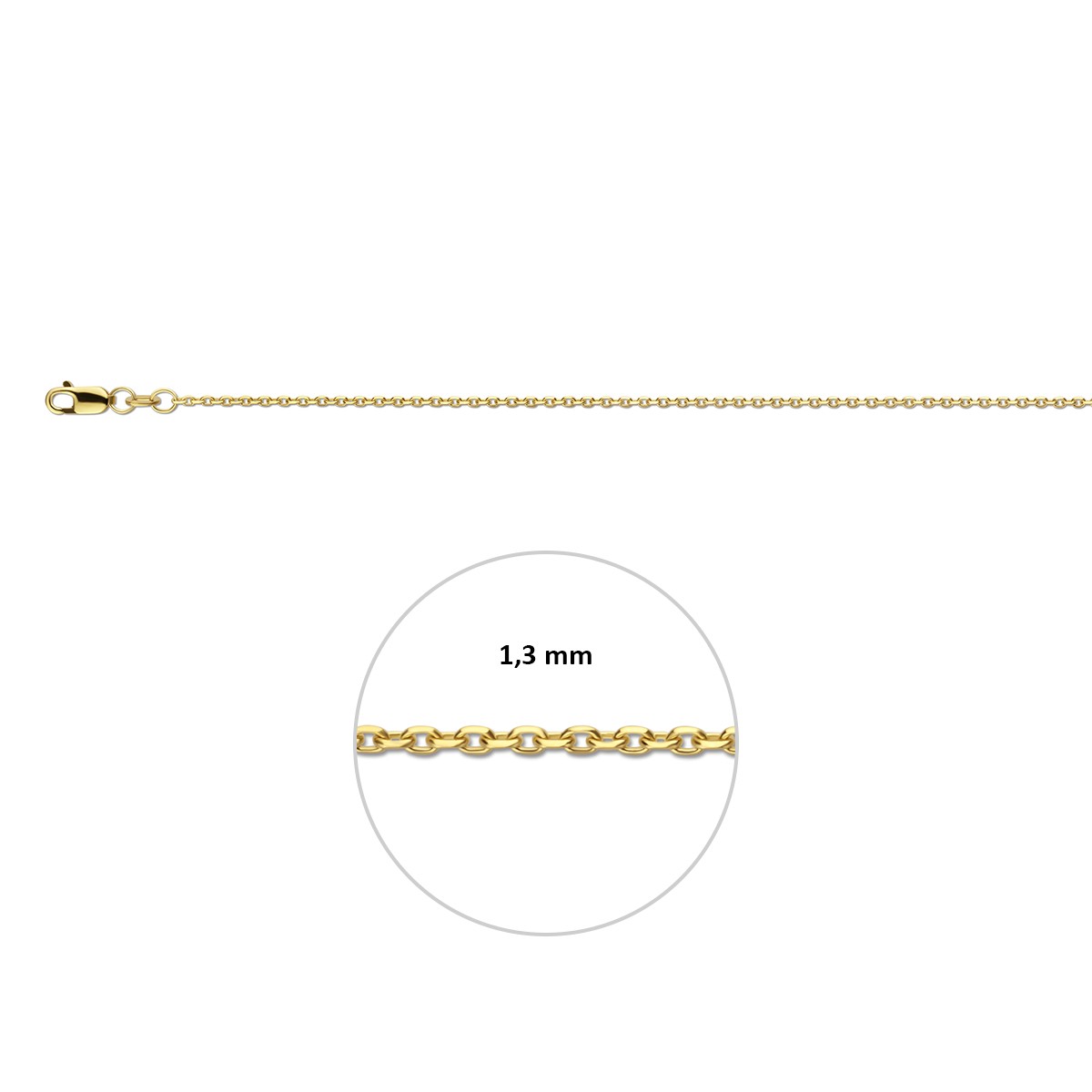 Collier anker gediamanteerd 1,3 mm 9K geelgoud