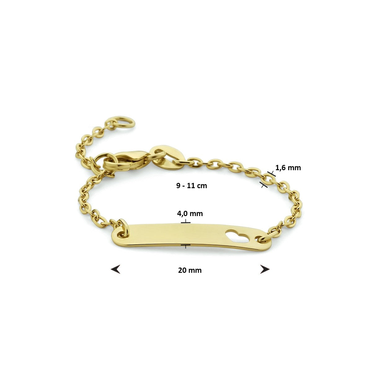 Fantasy Collection 9K graveerarmband hartje plaat 4,0 mm 9K geelgoud