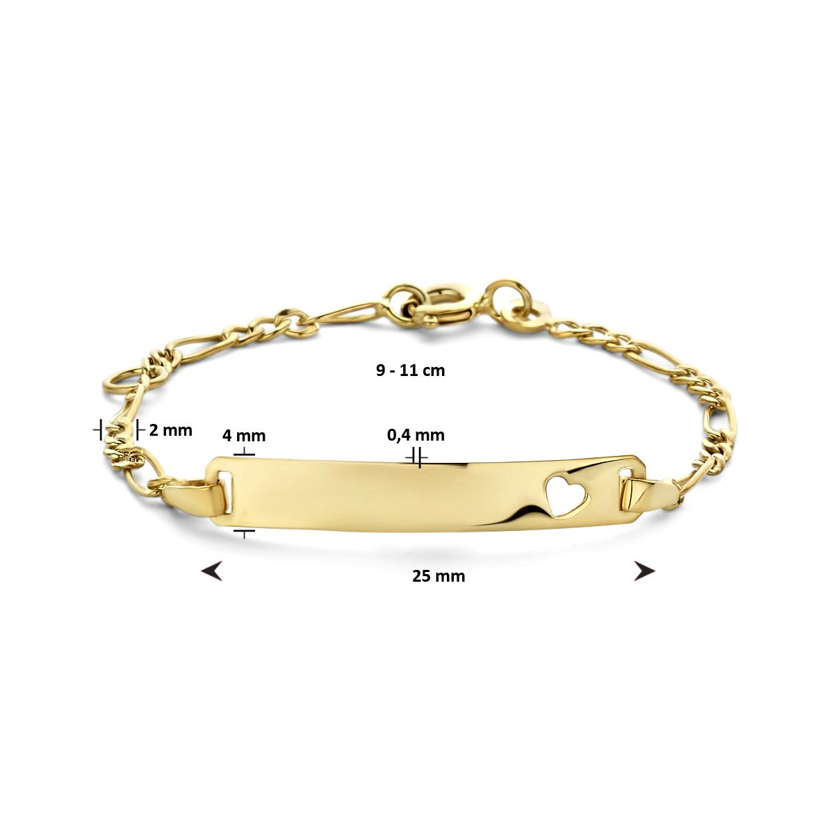 Fantasy Collection 9K graveerarmband hart plaat 4,0 mm 9K geelgoud