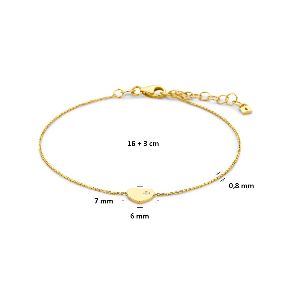 Fantasy Collection Armband hartje zirkonia 9K geelgoud 16 + 3 cm - afbeelding 3
