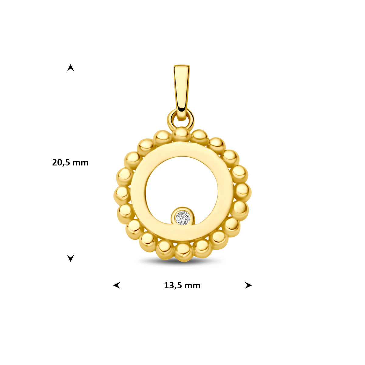 Fantasy Collection Hanger rondje bolletjes zirkonia 9K geelgoud 13,5 mm - afbeelding 4