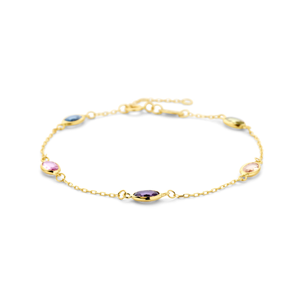 Armband synthetische stenen 9K geelgoud 16,5 - 17,5 - 18,5 cm