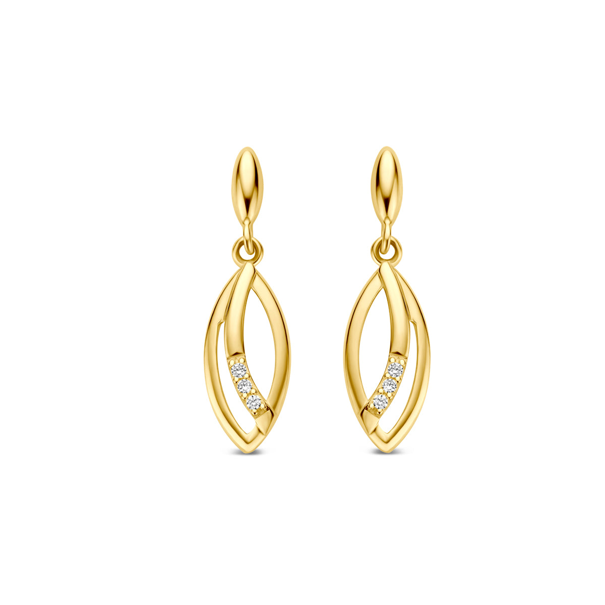 Oorhangers zirkonia 9K geelgoud 18 mm