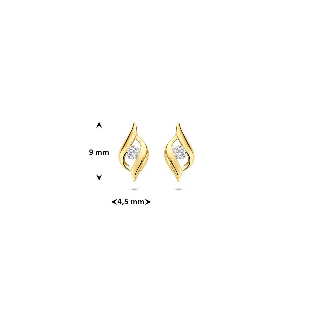 Oorknoppen zirkonia 9K geelgoud 9 mm