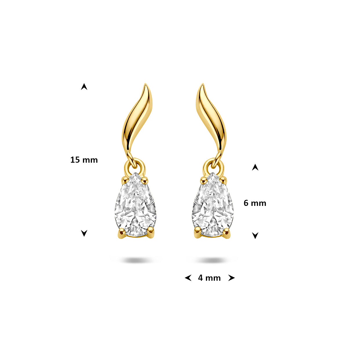 Oorhangers zirkonia 9K geelgoud 15 mm