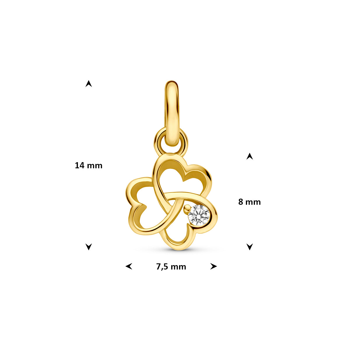 Fantasy Collection Hanger klavertje zirkonia 9K geelgoud 8 mm - afbeelding 4