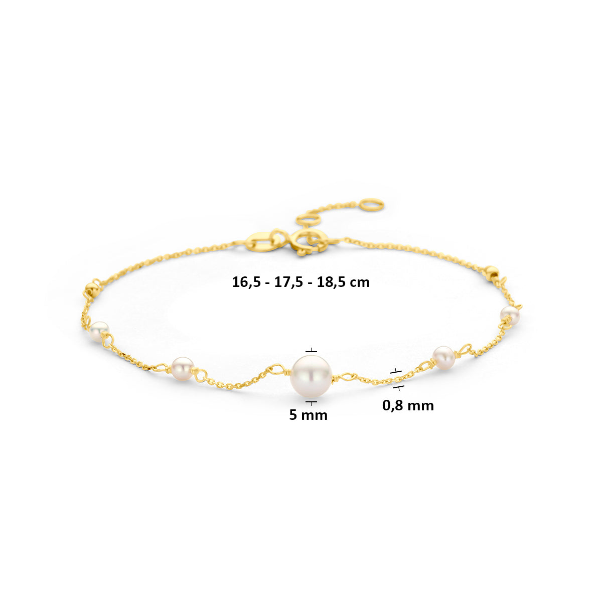 Fantasy Collection Armband parels 9K geelgoud 16,5 - 17,5 - 18,5 cm - afbeelding 3