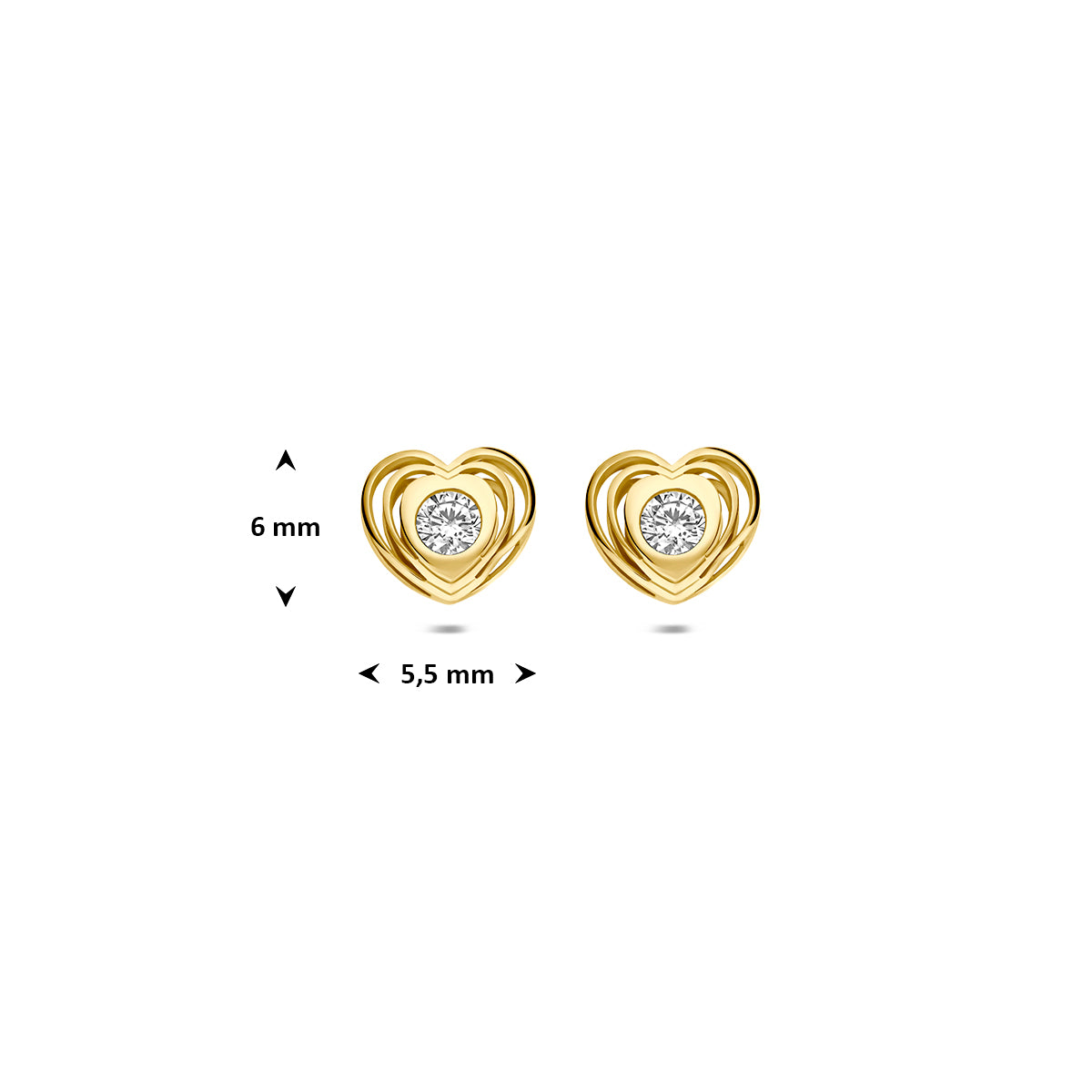 Fantasy Collection Oorknoppen hartje zirkonia 9K geelgoud 5,5 mm - afbeelding 4