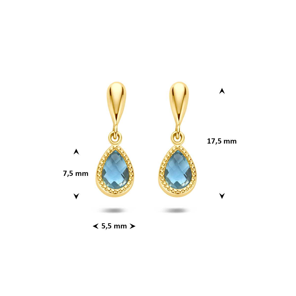 Fantasy Collection Oorhangers blauw topaas 9K geelgoud 17,5 mm - afbeelding 4