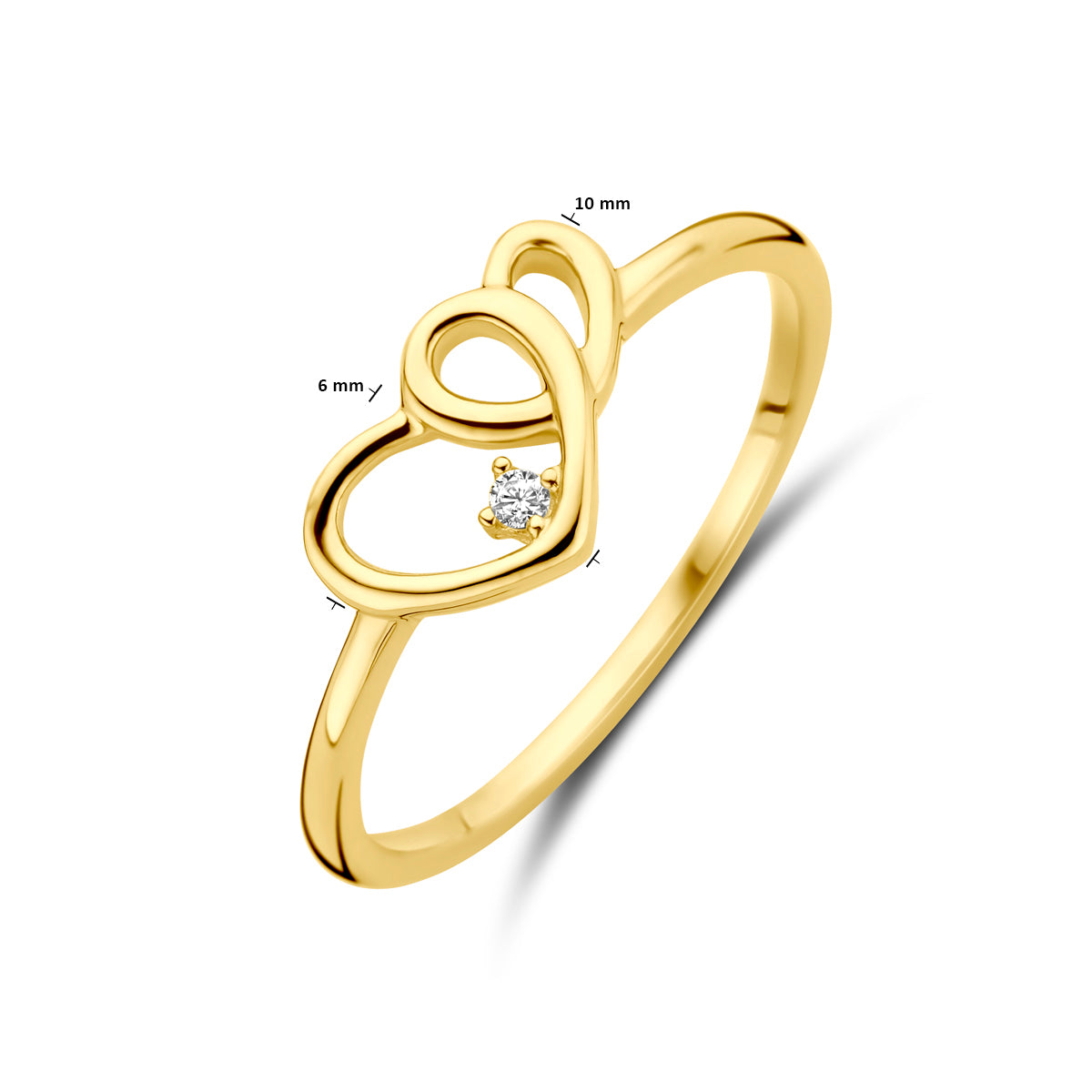 Ring hartjes en zirkonia 9K geelgoud