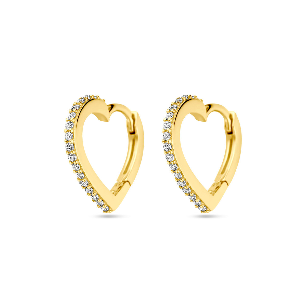 Fantasy Collection Klapoorringen hartjes zirkonia 9K geelgoud 12,5 mm