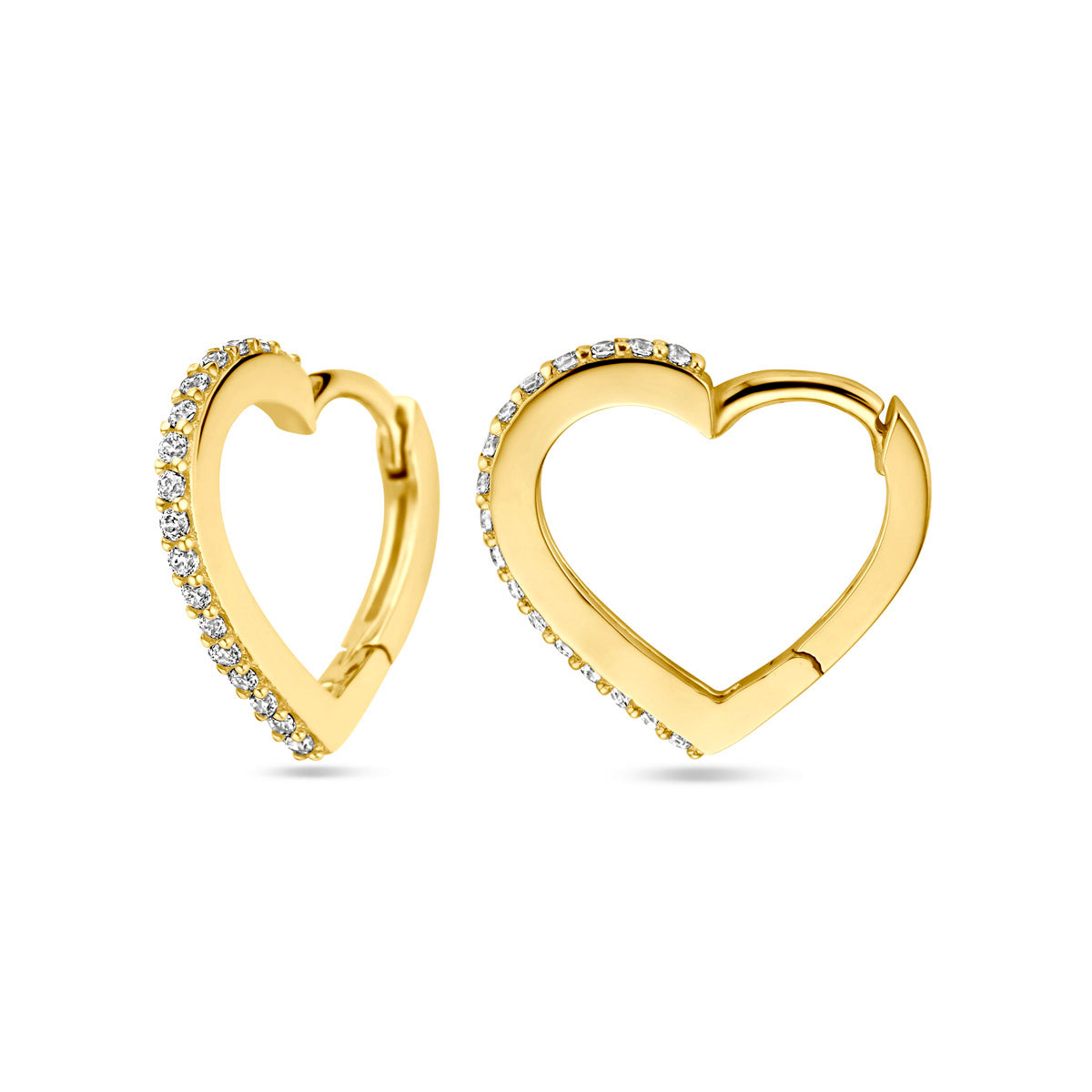 Fantasy Collection Klapoorringen hartjes zirkonia 9K geelgoud 12,5 mm - afbeelding 3