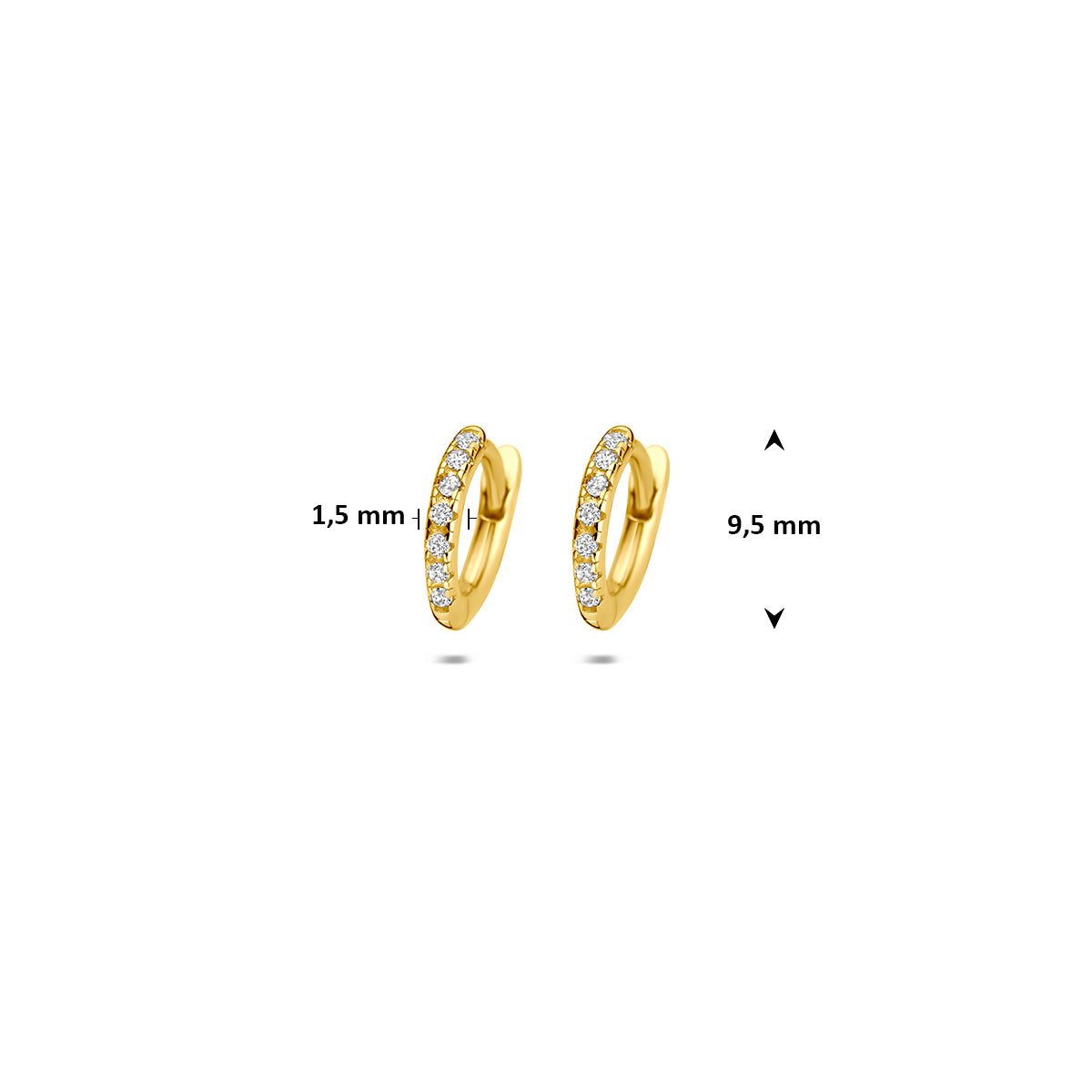 Fantasy Collection Klapoorringen zirkonia buis 9K geelgoud 1,5 mm - afbeelding 4