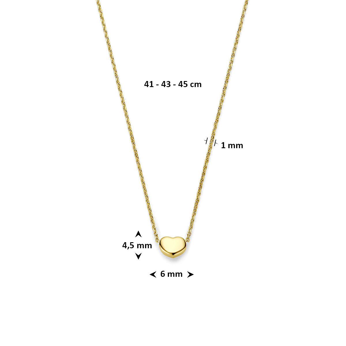 Collier hartje 14K geelgoud 41 - 43 - 45 cm