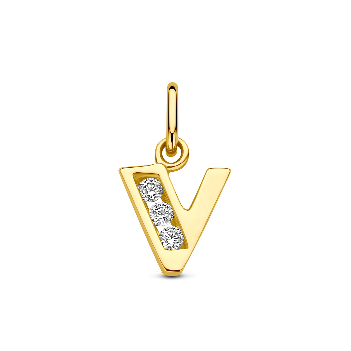 Hanger letter V zirkonia 9,5 mm 14K geelgoud #Letter_V