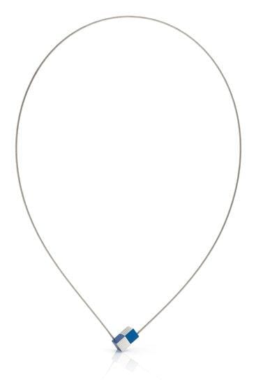 Clic Twee Kubusjes Blauw Collier 43 cm zilver zwart - C205B